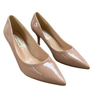 Joy In Love Womens 7.5 Tan 3" Heel Close Pointy Toe Faux Leather Pumps Shoes